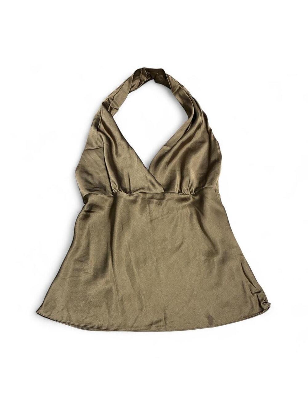 Express Silk Brown Halter Top Size M Y2K